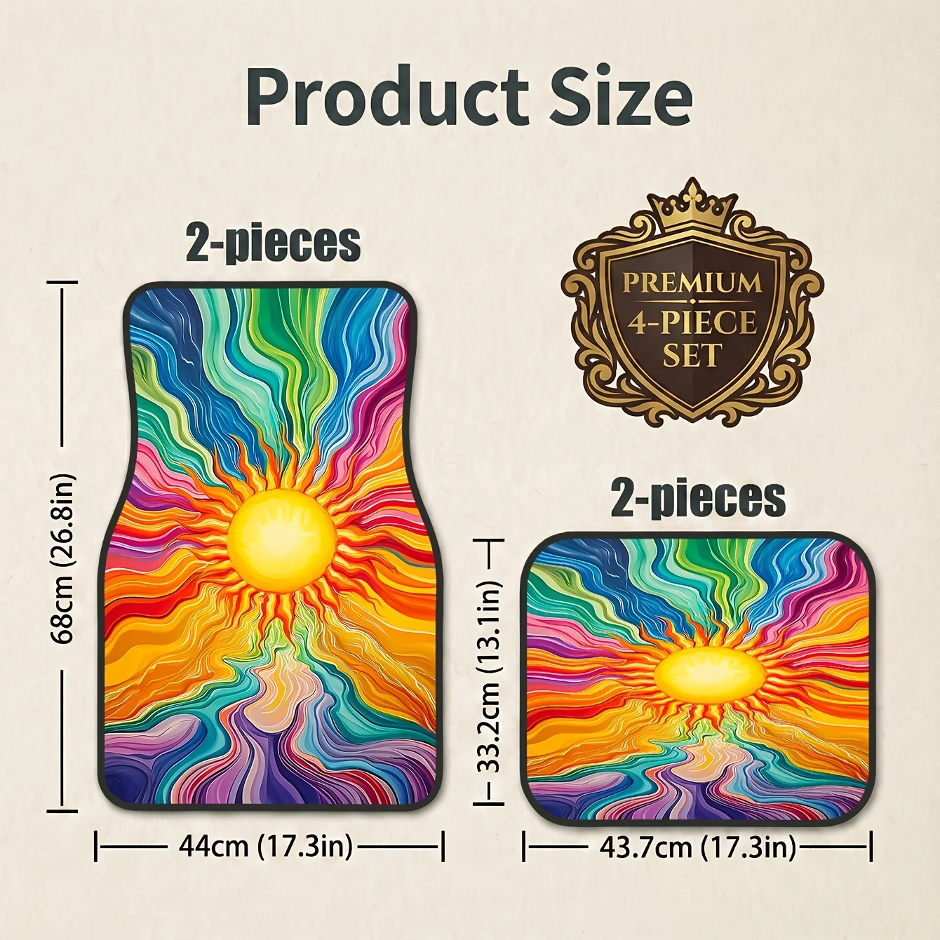 Set Of 4 Fit Car Mats Compatible For Hatchback & Estate Cars - Sun Art Design (Driver/Passenger/Rear/Trunk), Easy, Stylish Inter