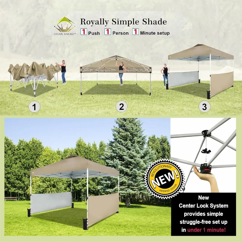 10x10 Pop up Canopy Tent Instant Canopy with 150D Silver Coated Fabric Including 2 Half Sidewalls, 4 Ropes, 8 Stakes