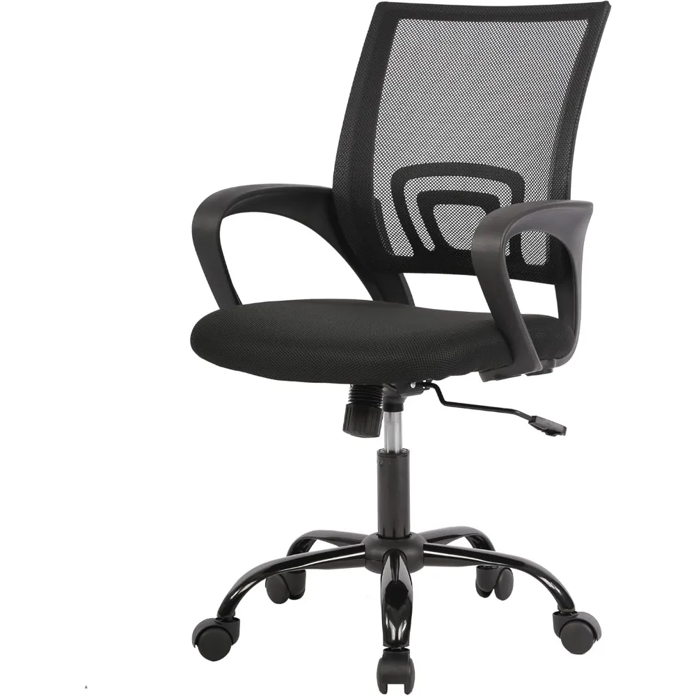 Chaise de Bureau Ergonomique Bon Marché, Réglable et Confortable, à Dossier Moyen, pour Tâches, Roulantes, avec Lombaires