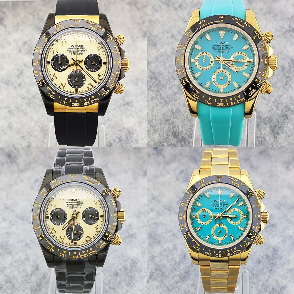 39mm men's custom watch VK63 movement quartz chronograph sapphire glass rubber strap luxury business men's waterproof watch