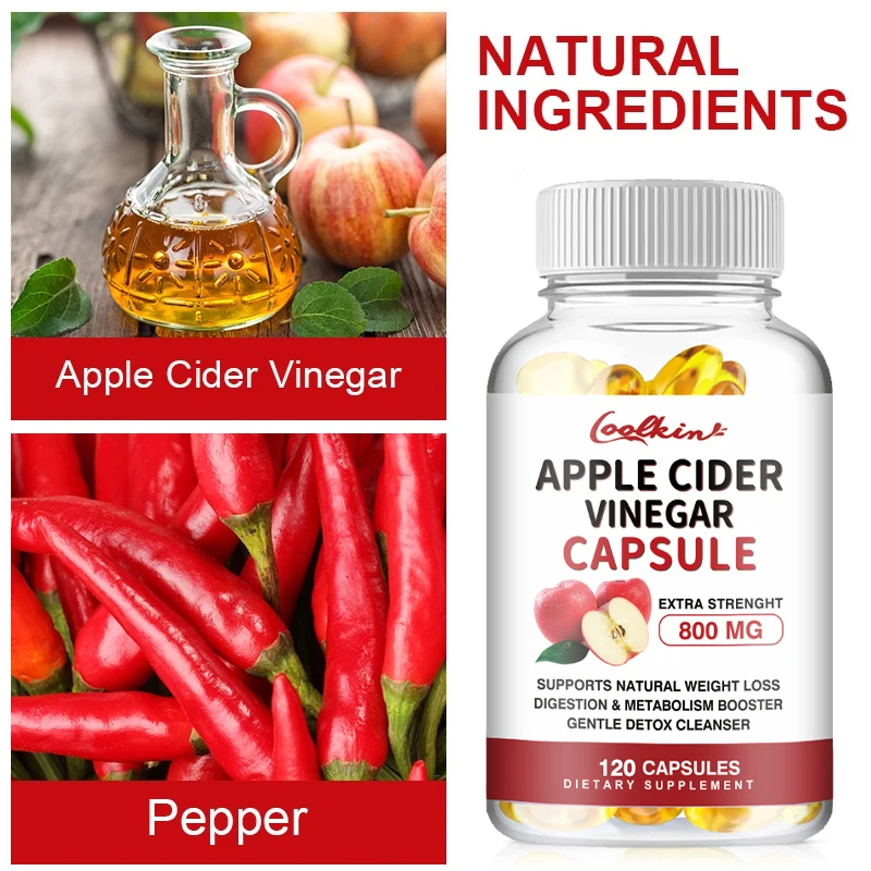 Apple Cider Vinegar Capsules - Helps with Detoxification, Weight Management, Appetite Suppression and Improved Digestive Health