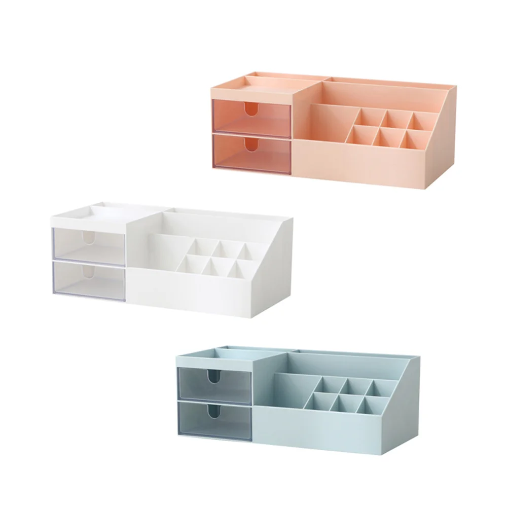 Plastic Storage Box Pink Desktop Organizer Compartments Office Makeup Holder Cosmetics Storage Box Tidy Table Sundries