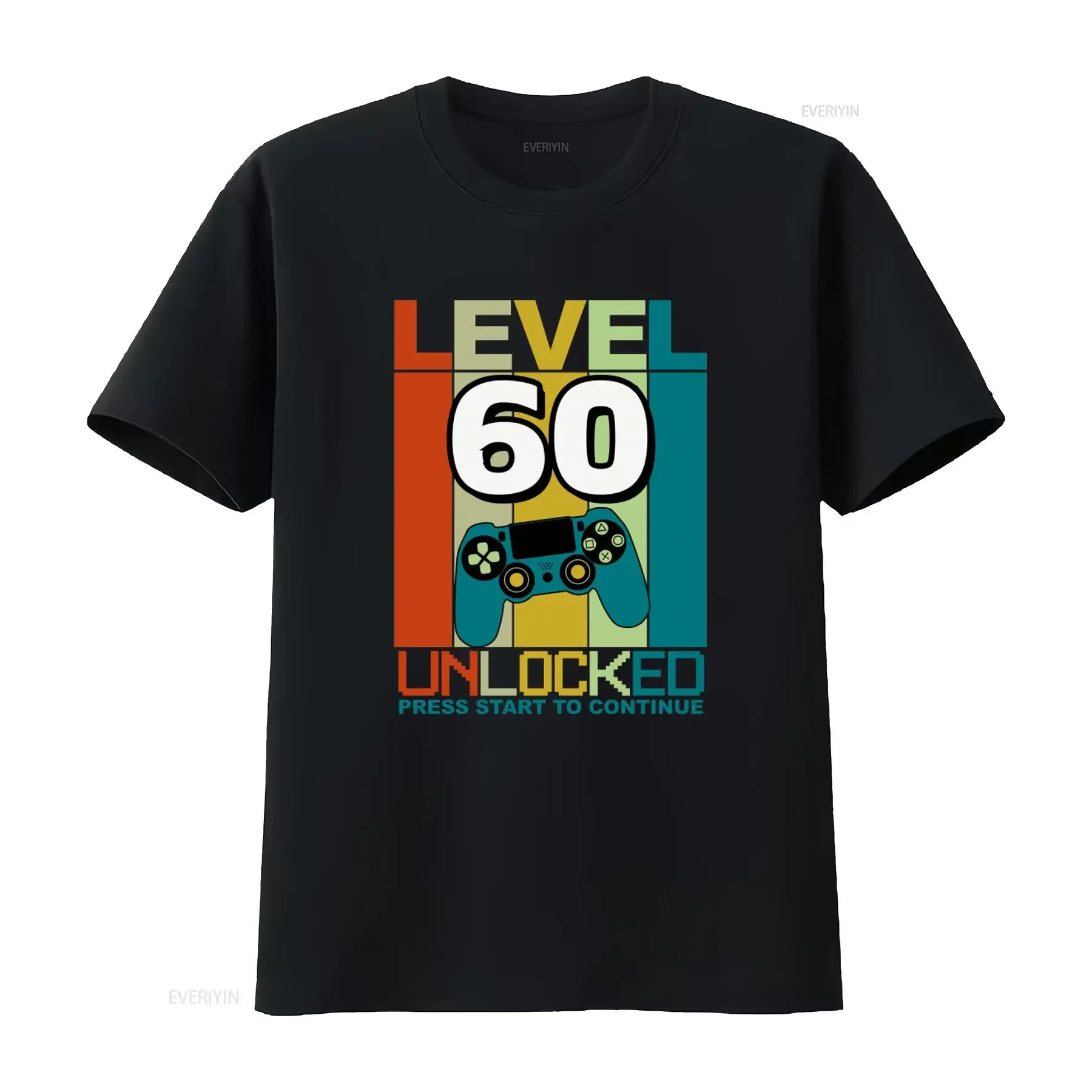 Level 60 Unlocked Gaming T-Shirt, perfekter Geburtstagsgeschenk für Gamer, „Press Start to Continue“-Aufdruck, Vintage-Waschung, leicht stylisch