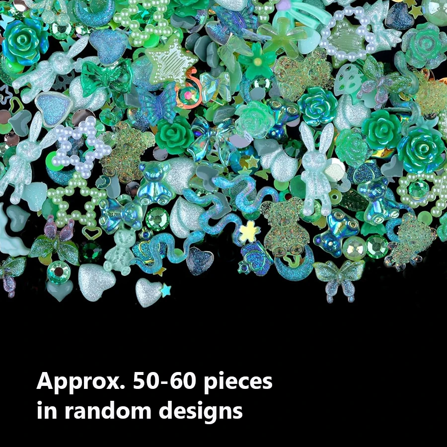 50 Stück leuchtende Kunstharz-Mischdesign-Nagelkunst-Charms, DIY-Perlen für Maniküre, Telefon, Basteln, Rose, Blume, Bär, Kaninchen – Detail 14
