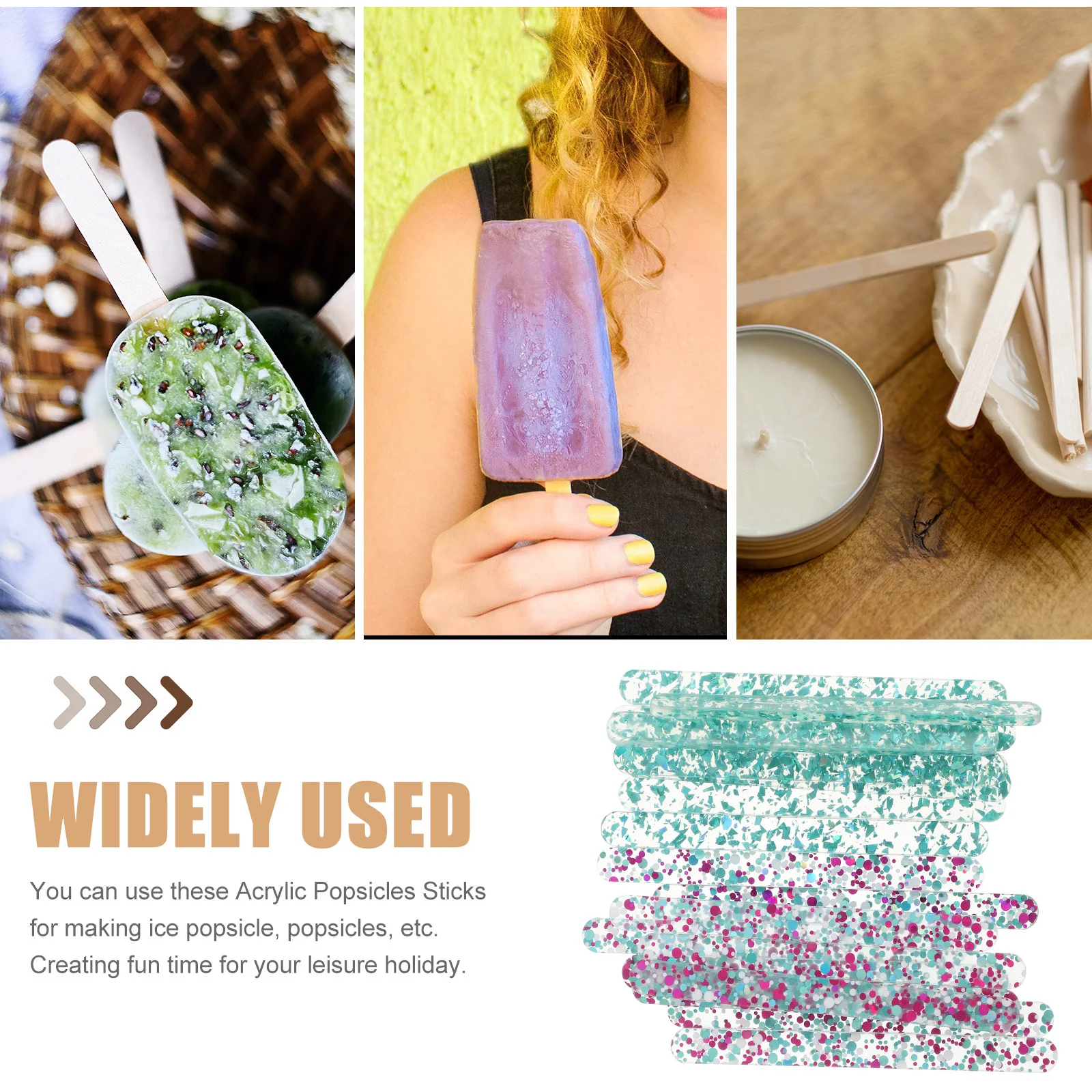 

20 Pcs Decorative Popsicles Sticks Ice Cream Making Craft Bulk DIY Colored Dessert