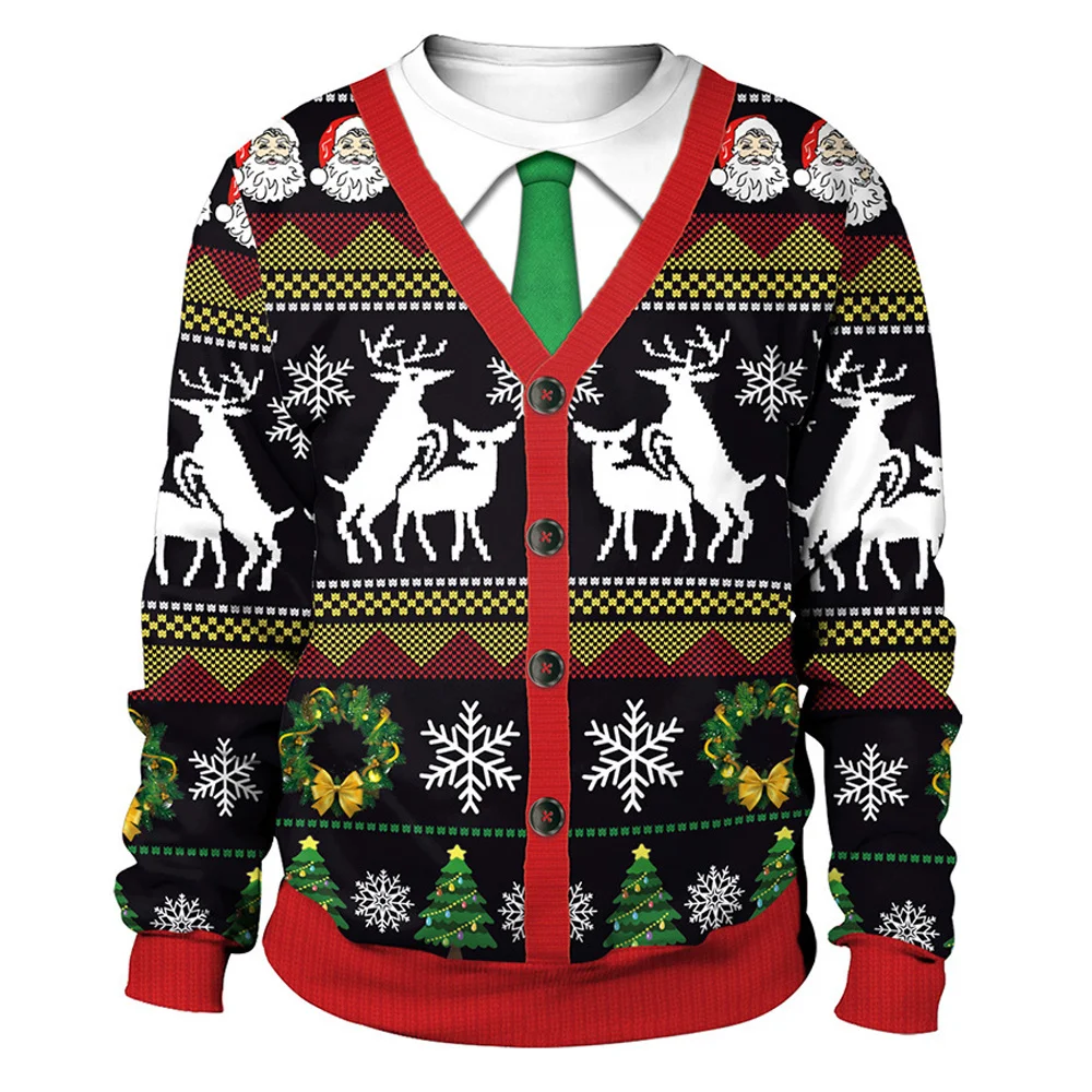 إِلْكَة عيد الميلاد نمط الرجال هوديس عادية س الرقبة فضفاض بلوزات الخريف الشتاء الشارع الهيب هوب البلوز موضة عيد الميلاد الملابس