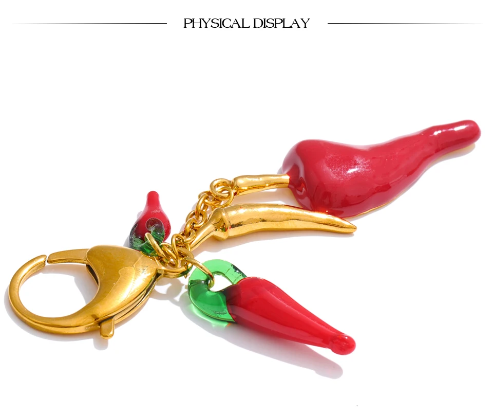Yhpup Exklusives Design, roter Chili-Schlüsselanhänger aus Emaille-Harz, Edelstahl, Handtaschenanhänger, Schlüsselanhänger, Urlaubsschmuck, Geschenk – Detail 4