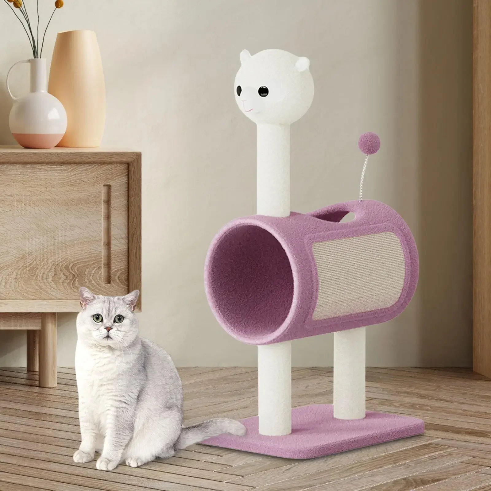 Cat Tree for Indoor Cats Cat Condos Modern Cute with Dangling Ball Alpaca Shape Stable Grind Claws Cratching Cat Towers Pets Vca