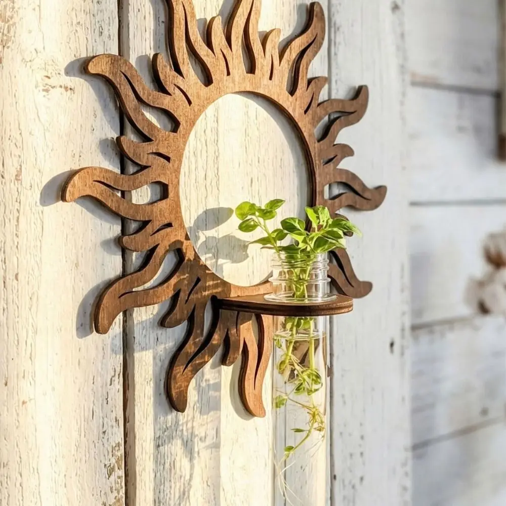 Wooden Lantern Planter Holder Home Ornaments Retro Wall Decoration Vase Geometric Hydroponic Planter