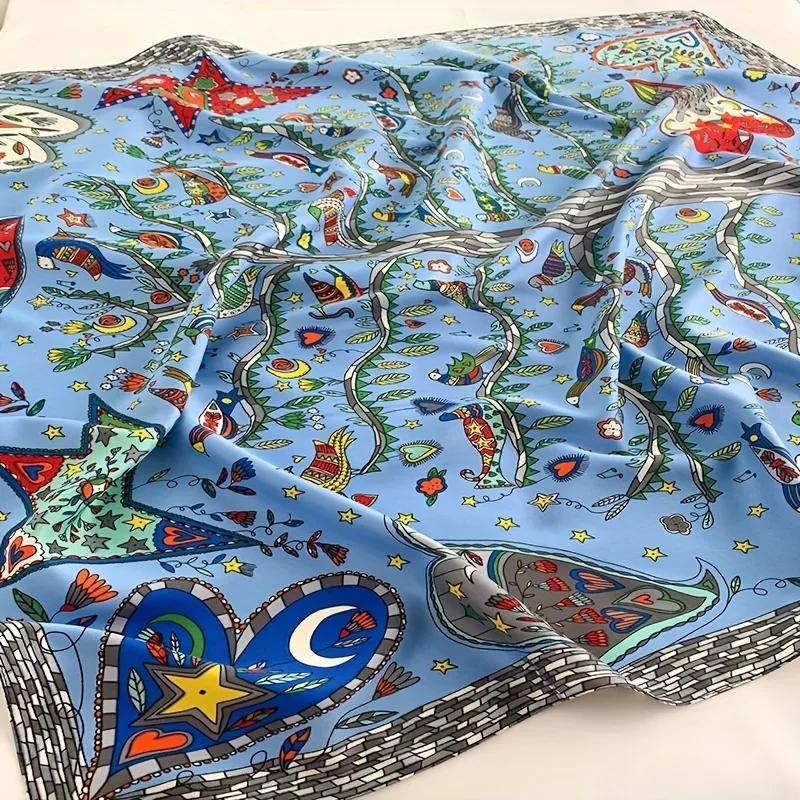 90*90Cm Square Scarf Twill Silk Feeling Women Head Shawls and Wraps Luxury Hair Tree Print Neck Scarves Hijab Bandana Pashmina image 6