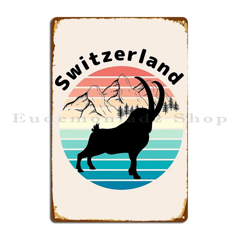 Switzerland Alpine Ibex Schweiz The Alps Metal Sign Cinema Club Bar Club Custom Living Room Tin Sign Poster