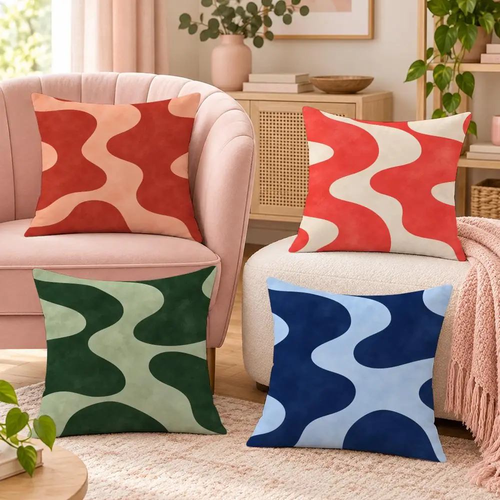 Retro Wave Decor Cushion Cover Pillow Case Organic Short Plush Cushion Covers Washable Wrinkle-Resistant