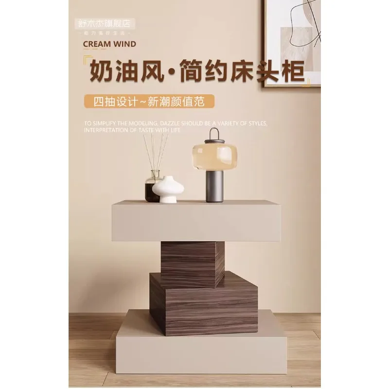 2025 new creative Italian solid wood bedside  simple modern mini bedroom complete simple personalized bedside table
