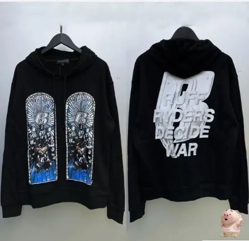 

Streetwear WHO DECIDES WAR Hoodie Men Women Black Oversize 2024fw Vintage Eagle Print Oversize Hooded