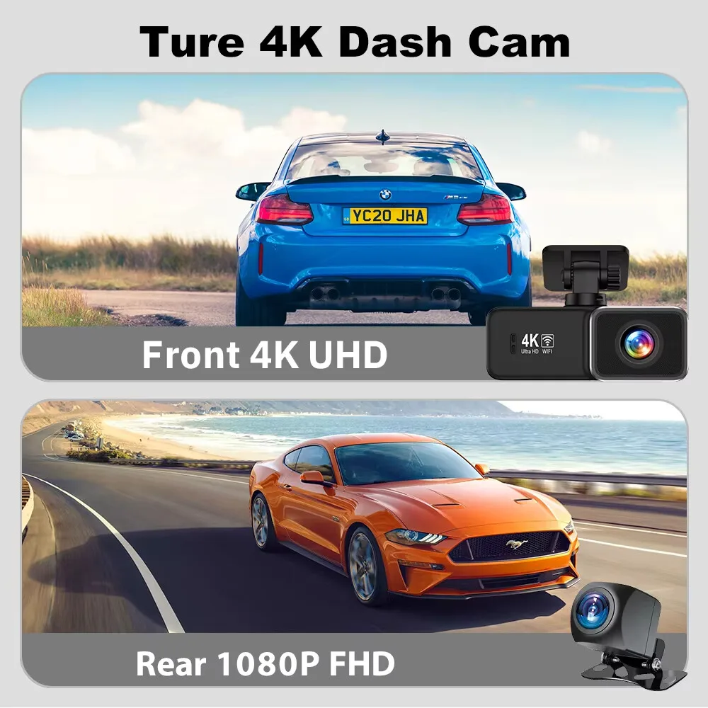 EKLEVA 4K WiFi Dash Cam Mini Car DVR 2160P أمامي وخلفي عدسة مزدوجة للرؤية الليلية مسجل فيديو كاميرا سيارة أوتوماتيكية 24H وقوف السيارات #2