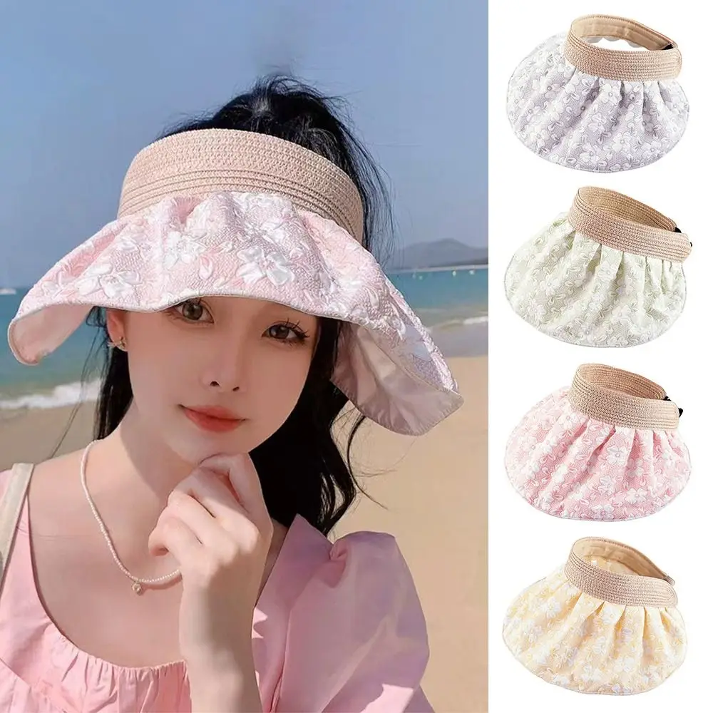 Gifts Folding Summer Breathable Sun Hat UV Protection Embossed Cycling Sun Hats Sun Protection Cap Travel Panama Caps Women