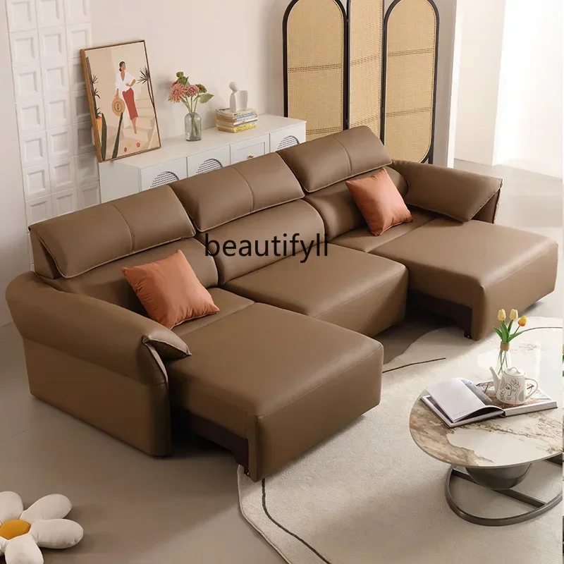 

H Modern and simple, electric function sofa bed dual-purpose simple living room small apartment first-layer cowhide sofa D96