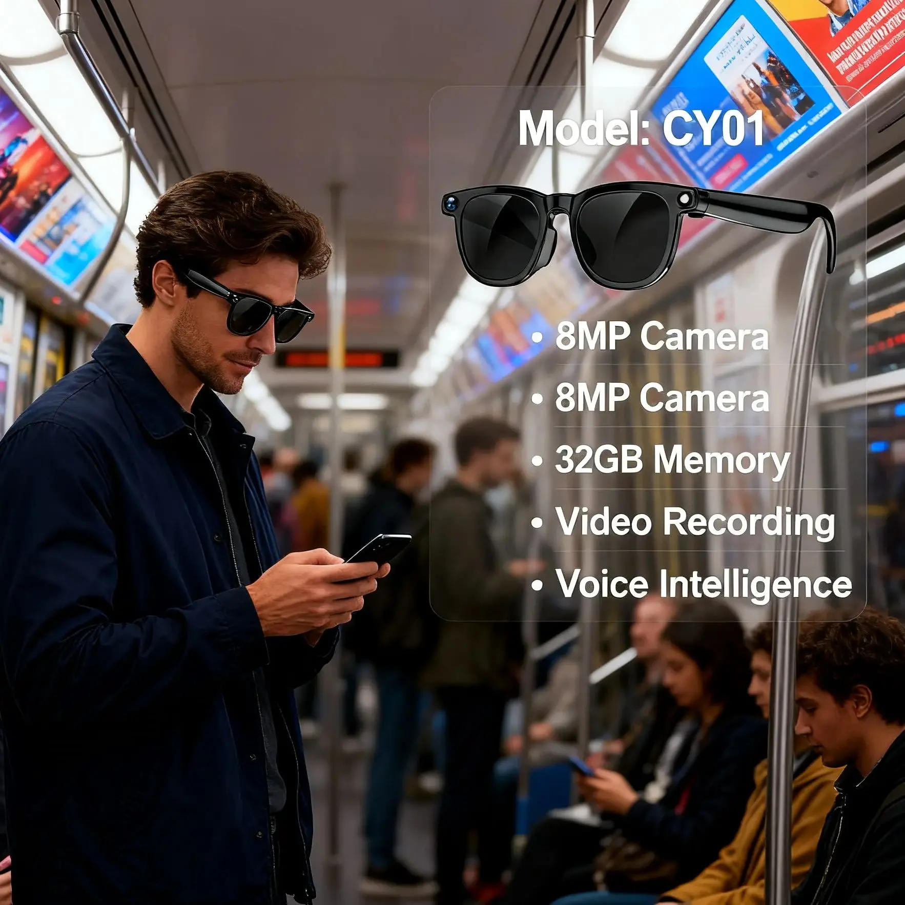 

Advanced CY01 Smart Glasses 8MP Camera 32GB ChatGPT DeepSeek AI Bluetooth Calls Voice Wake Video Record