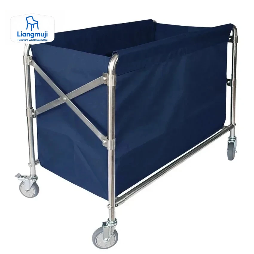 BCC01 Room Service Folding Trolley Stainless Steel Hotel Clean Storage Car Dirty Clothes Cart Cleaning Work Folding Storage Car