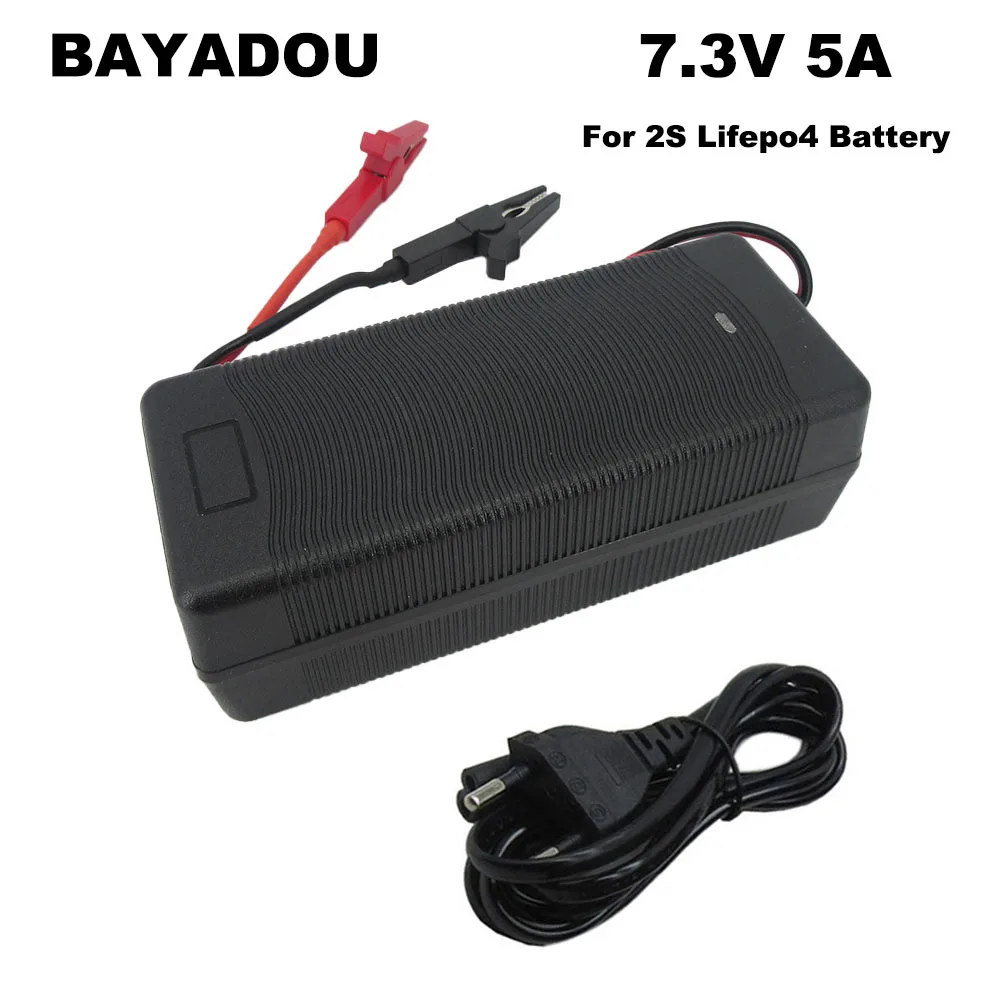 7.3V 5A LiFePO4 Charger for 2S 6.4V 20Ah 30Ah Lithium Iron Phosphate Solar Streetlight Battery Alligator Clip DC Connector