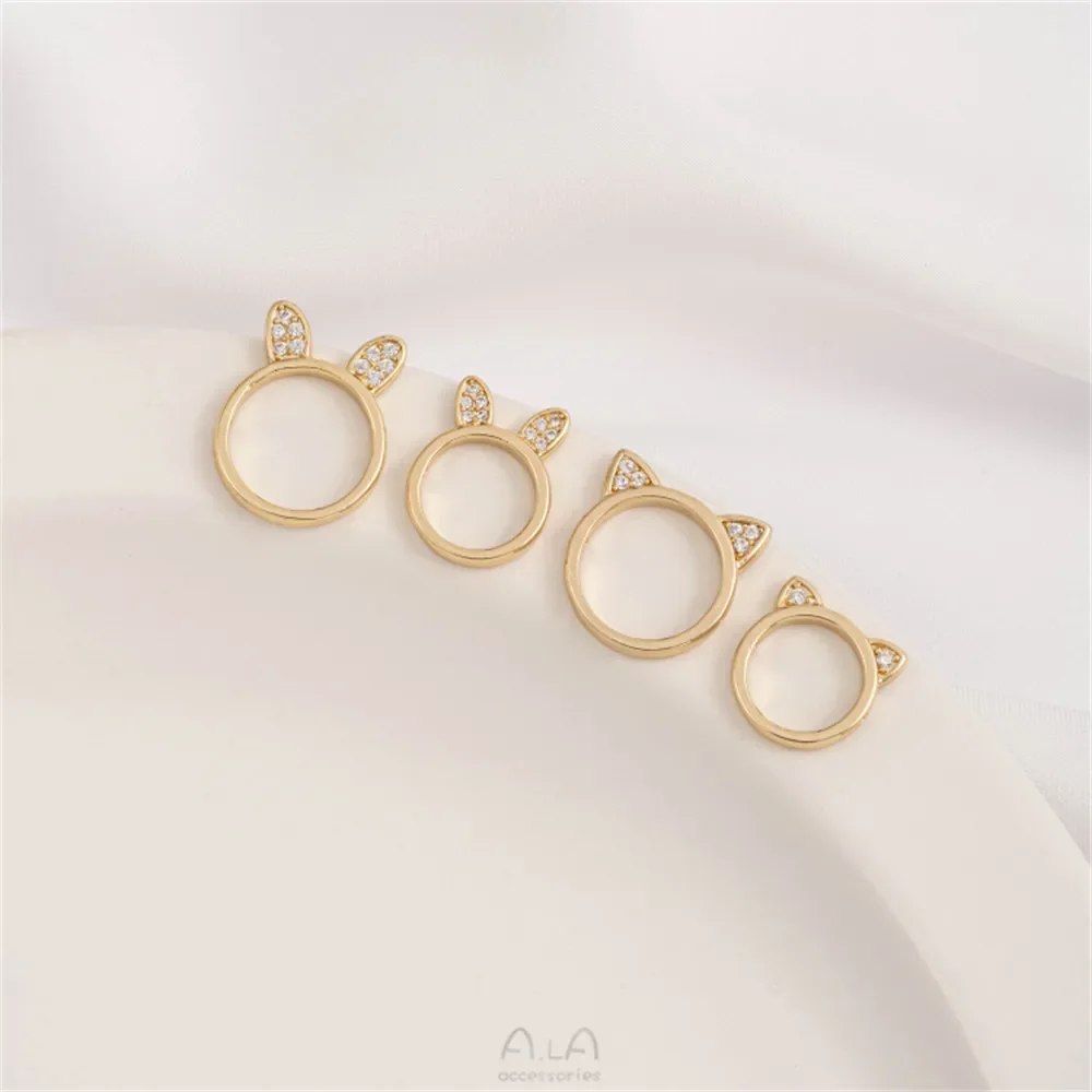 1pcs 10/12mm14K Gold Plating Zirkonium Kat Hoofd Set Konijn Oor Kraal Ring Handgemaakte DIY Armband sieraden Accessoires