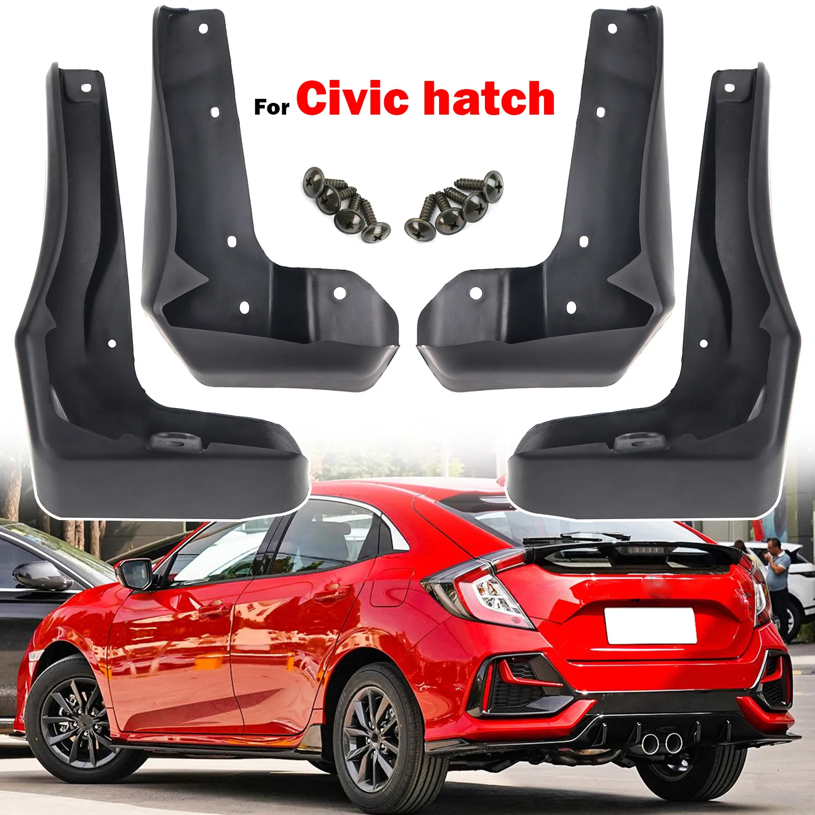 4pc For Honda Civic Hatchback Hatch 5dr 2016 - 2021 Mud Flaps Splash Guards Mudguards Front Rear 2017 2018 2019 2020 2021