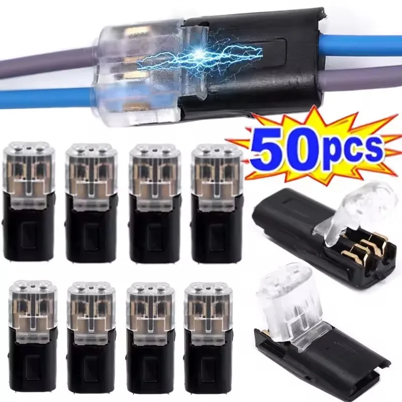 50/1pcs Double-Wire Plug-in Connector with Locking Buckle Pluggable LED Wire Connector 2 Pin 2 Way Universal Compact Wire