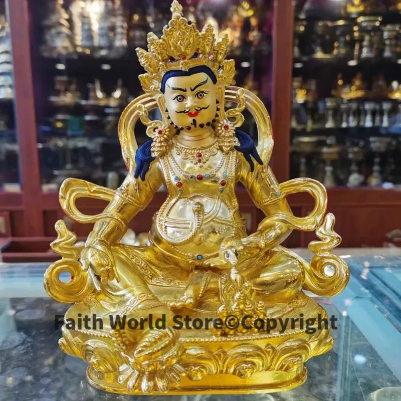 21CM large Buddhism Nepal high grade Gilding Yellow Jambhala God of wealth Buddha statue Bring wealth money Good luck