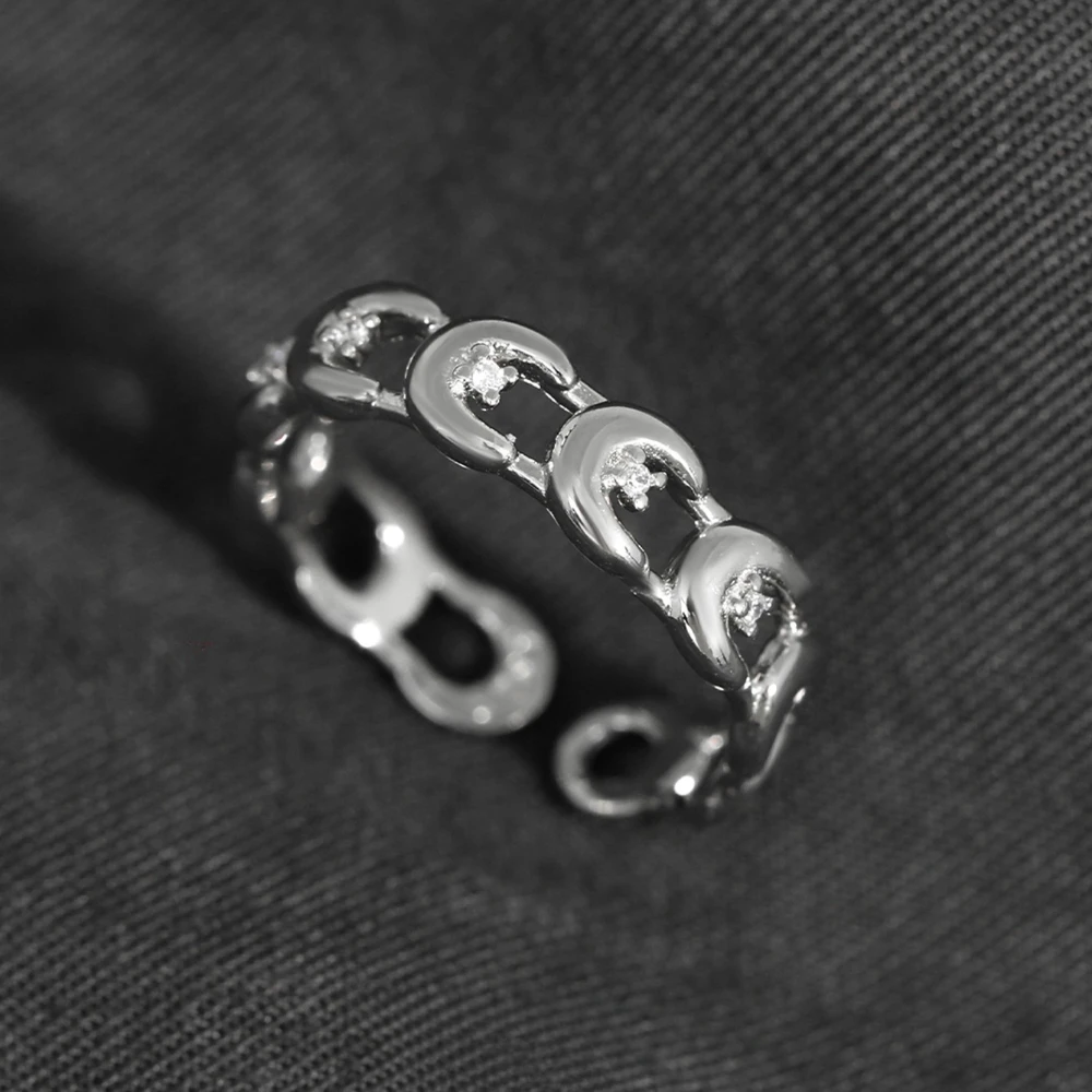 

S925 Sterling Silver Zircon Ring Moon Texture Casual Commutes Rings Women's Fashion Jewelry Original Design Wholesale Ins Gift