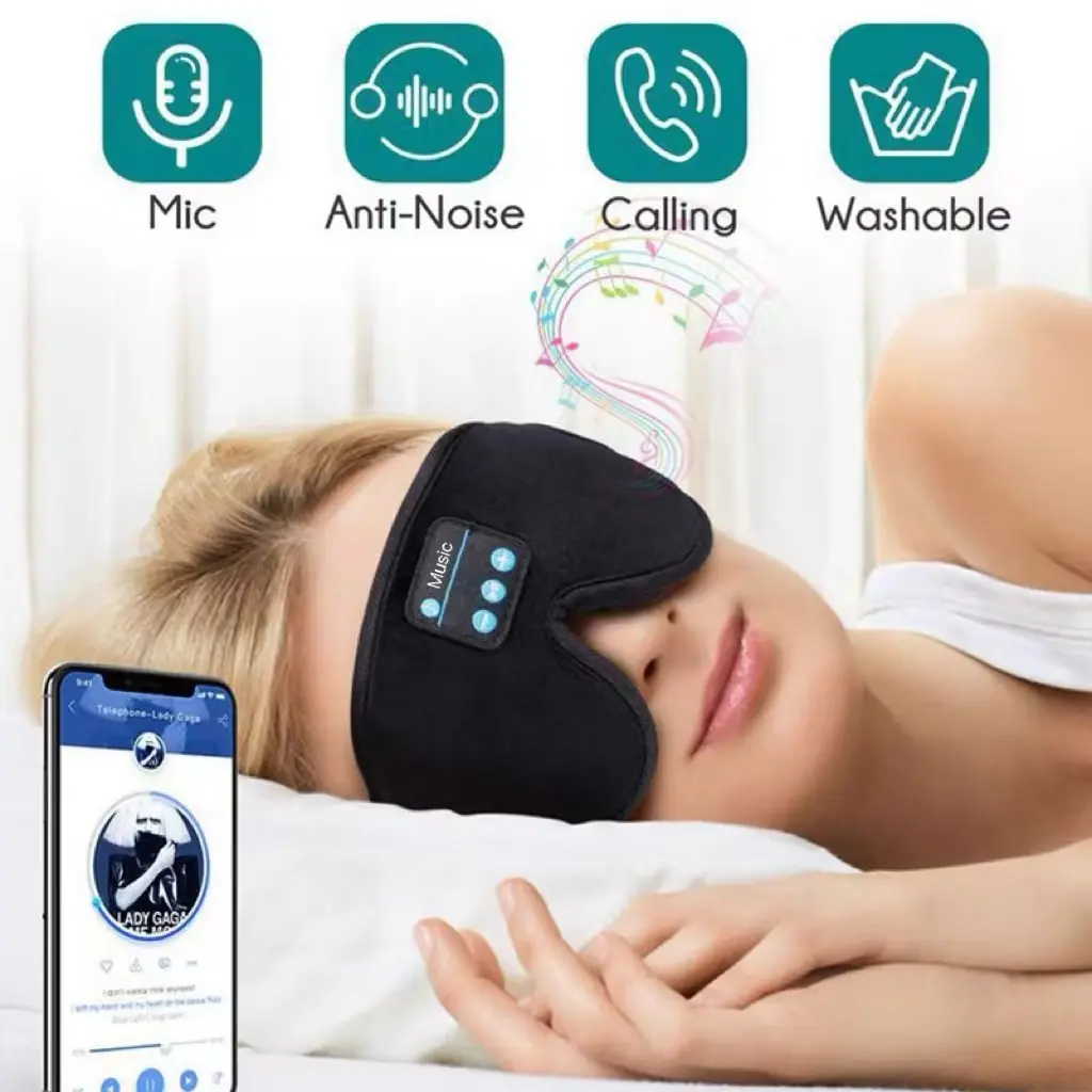 Cuffie per dormire Cuffie 3D 5.0 Cuffie wireless Talk Binaurale Stereo Artefatto per il sonno Musica traspirante Maschera per gli occhi Maschera