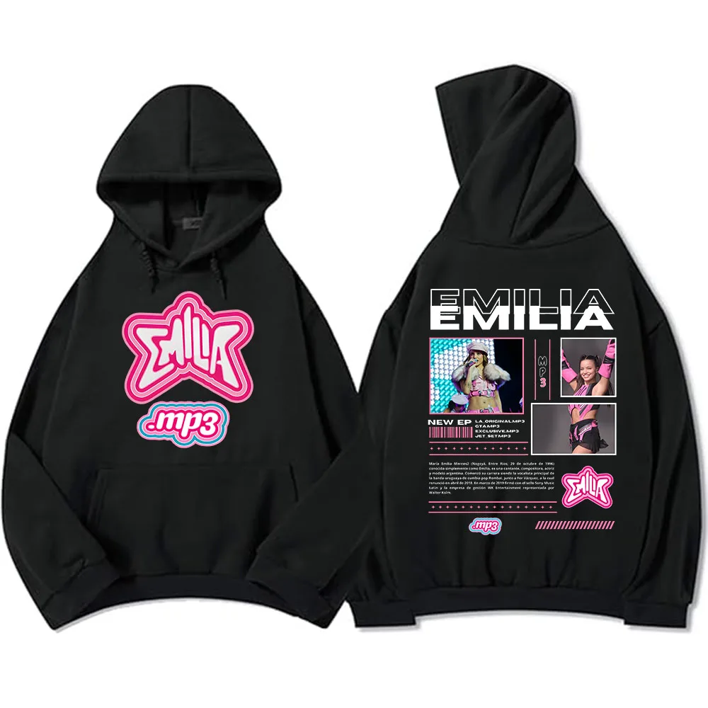 MP3 Emilia Mernes Hoodies Manga Longa Casual Homens/Mulheres Moletons Com Capuz Moda de Inverno Unissex Streetwear Harajuku Impressão Hoodie