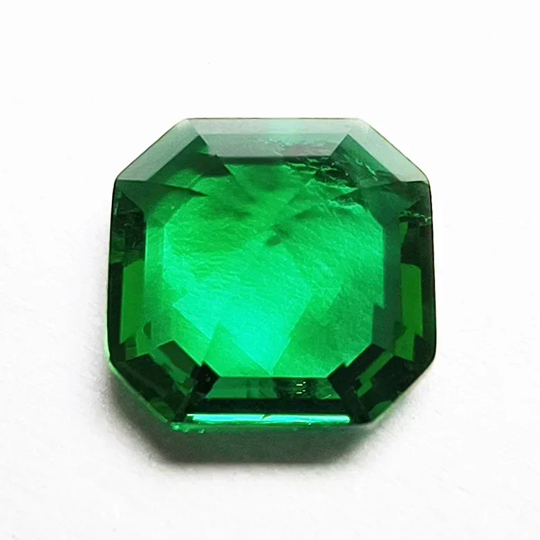 Lab Grown Zambian Emerald Hydrothermal Asscher Cutting Hand Cut with Cracks Inclusions Inside Selectable AGL Certificate