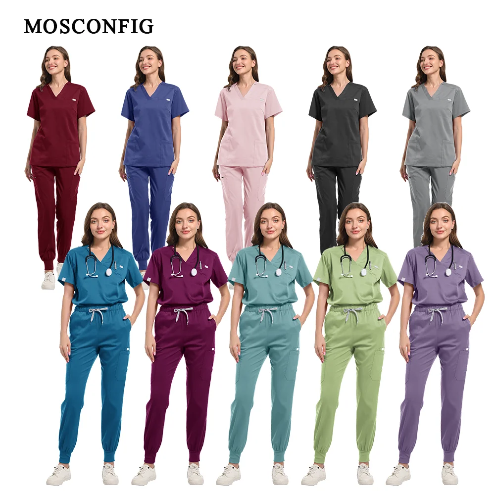 Uniforme médico, conjunto de exfoliante elástico, batas quirúrgicas de Hospital, Tops, pantalones, ropa de trabajo de enfermería, ropa para médicos, accesorios médicos