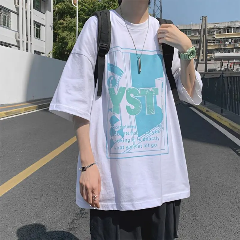 

Men's Clothing Stylish Letter T-shirts Youthful Vitality Printed Summer New Casual Round Neck Loose Basic Short Sleeve Pullovers