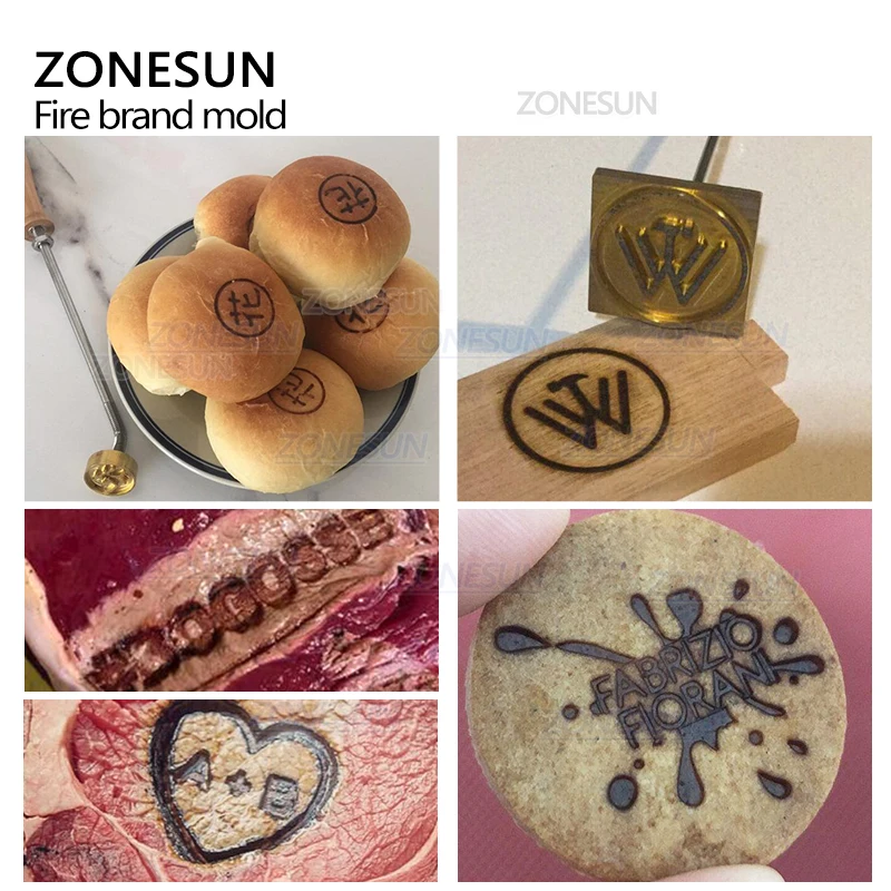 ZONESUN Design personalizzato Logo timbro marchio manico in ferro bruciare stampo timbro su carne di manzo BBQ biscotto torta pane stampo in legno