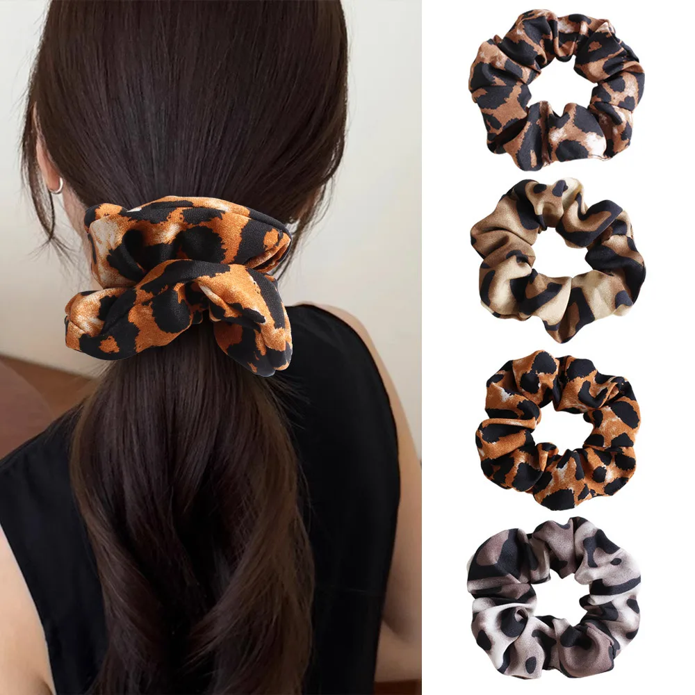Ikat Rambut Motif Leopard Besar Premium untuk Kuncir Kuda, Ikat Rambut Bunga Besar, Aksesoris Rambut Temperamen