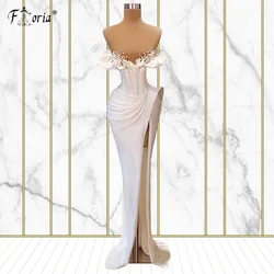 White Satin Elegant Mermaid Prom Dresses Sheer Neck High Slit Formal Dress Women Evening Pageant Gowns Plus Size Custom Made