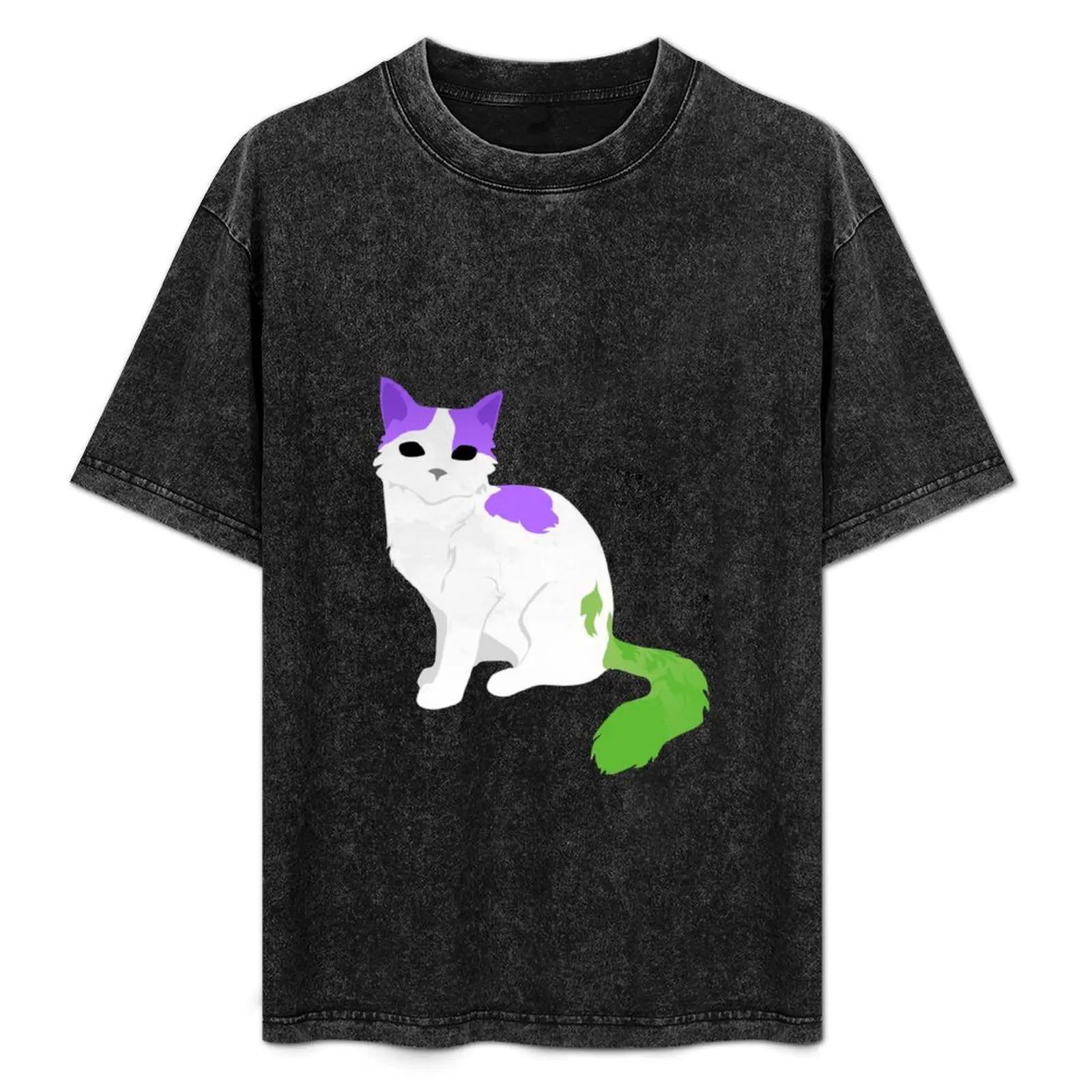 

Pride Cats: Genderqueer Pride Cat T-Shirt Soft Basic Cotton Short Sleeve Tee