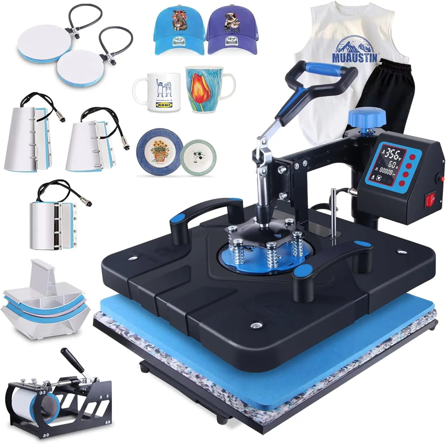 

Upgraded 8 in 1 Heat Press Machine 15x15 Inch Heat Transfer Machine 360-Degree Swing Away Multifunction Digital Sublimation Comb