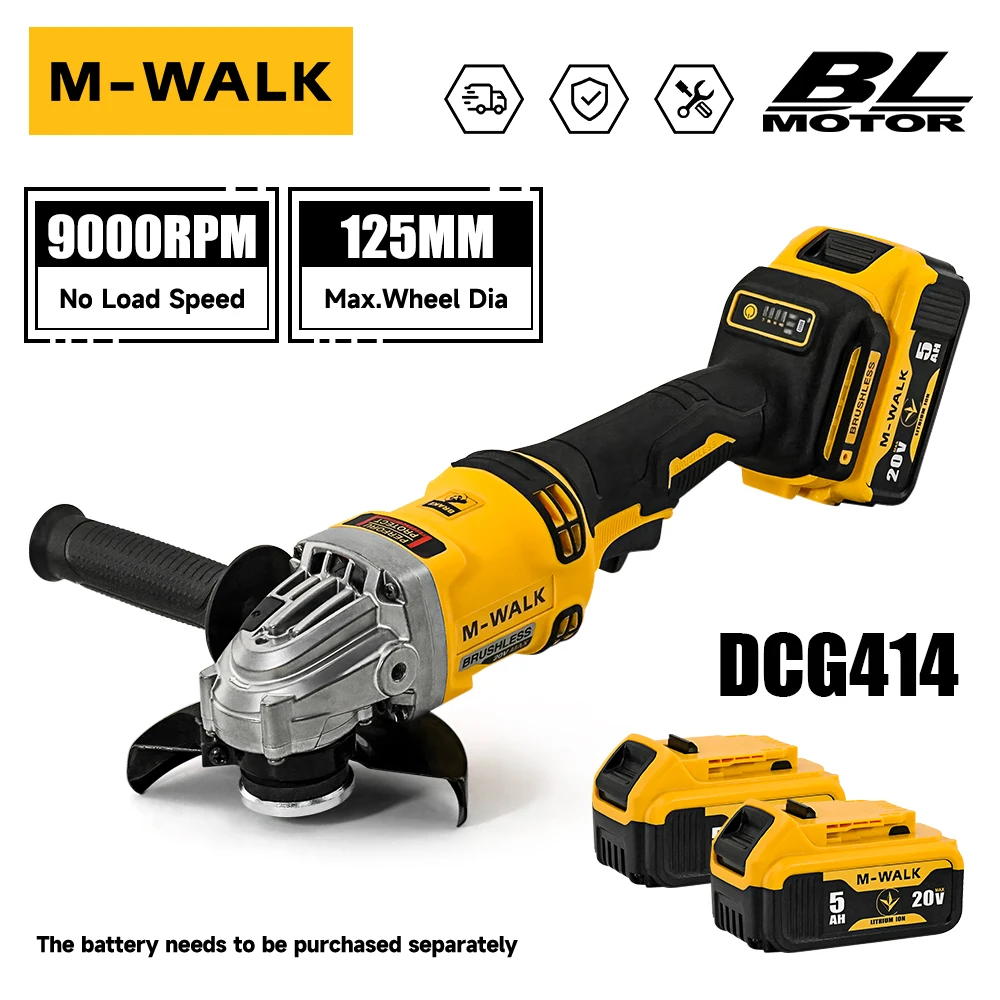 Para Dewalt-amoladora angular eléctrica inalámbrica sin escobillas, Pin de batería de 20V, pulidora de 100/125mm, herramientas eléctricas de corte