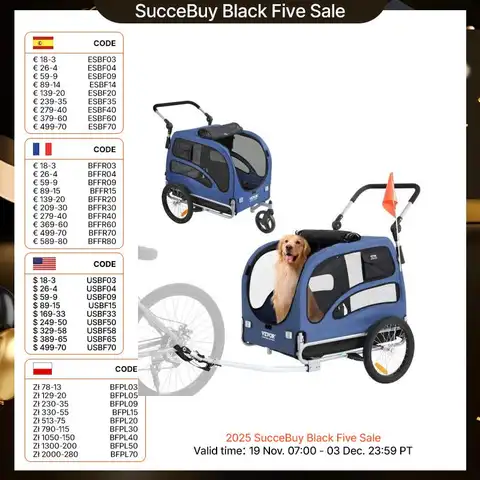 SucceBuy 100 lbs Dog Bike Trailer 2-in-1 Pet Stroller Cart Bicycle Carrier with Wheels Coupler Reflectors Flag for Dogs Travel