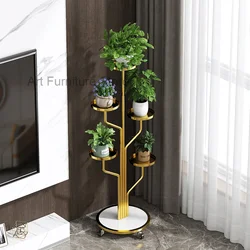 Estante de Metal de alta calidad para sala de estar, estantería moderna de lujo para Plantas, muebles dorados nórdicos