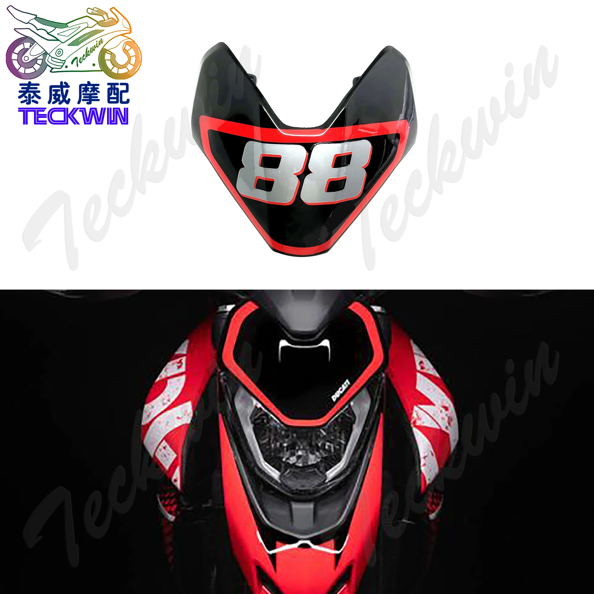 

For Ducati Hypermotard 950 2019-2021 Black #88 Upper Front Headlight Fairing