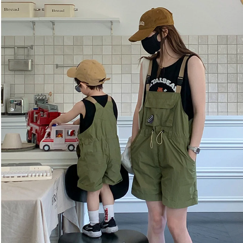 Fashion Mom and Son Matching Sleeveless Jumpsuit Mother and Daughter Overalls Equal Mommy and Me Suspender Pants Kids Clothes