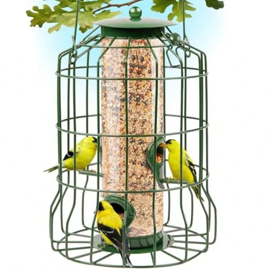 

Squirrel Proof Bird Feeders For Outdoors Hanging Metal Green Bird Feeder With 4 Ports Chew-Proof And Weather Resistant Backyard