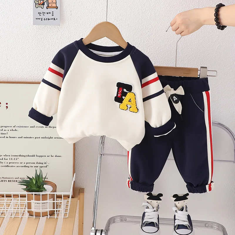 Spring Autumn Kids Boys 2PCS Clothes Set Cotton Striped Letter Pullovers Elastic Waist Pants Suit Toddler Boys Outfits