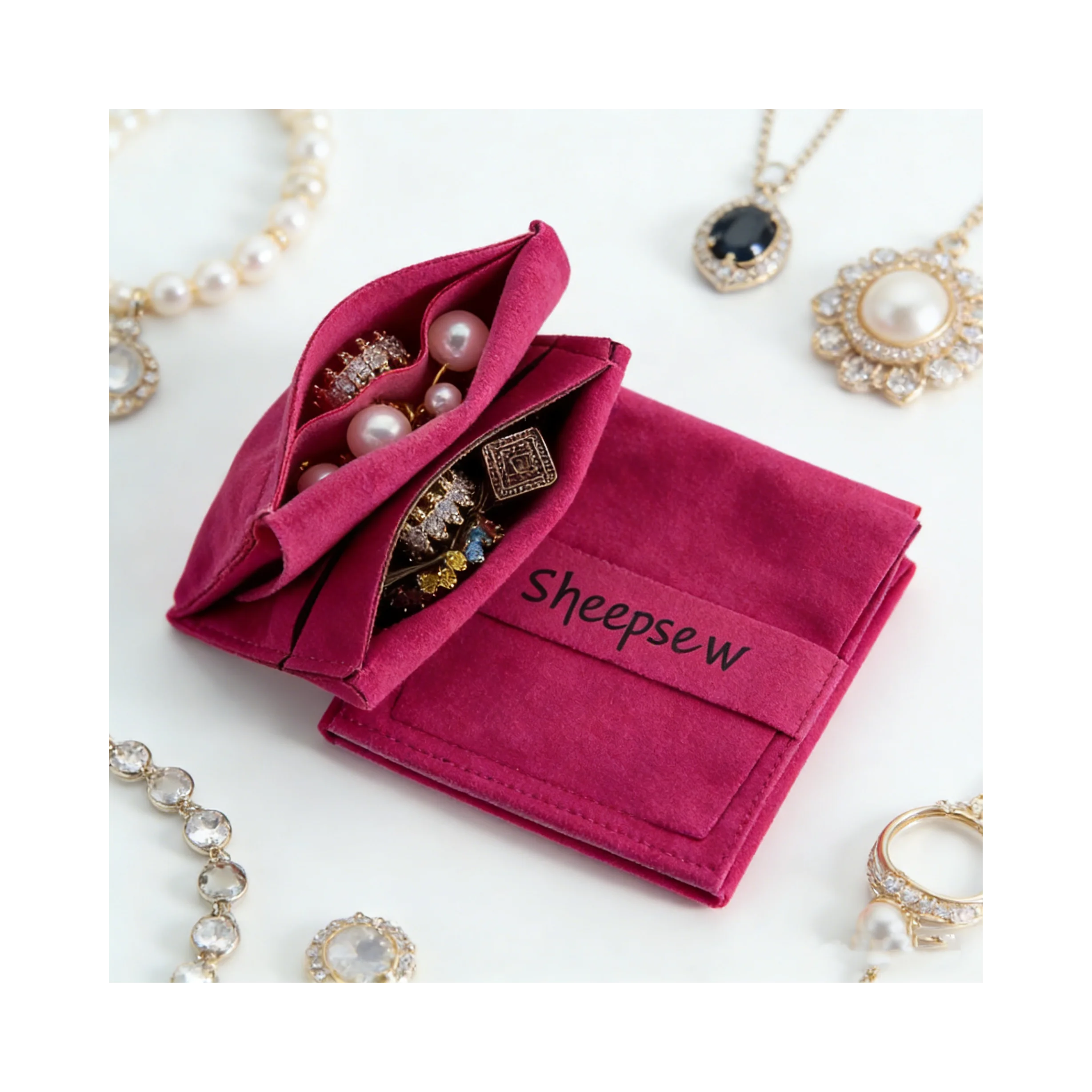 

100pc Custom Logo Microfiber Jewelry Pouches with Compartment Luxury Small Suede Bags for Ring Earring Packaging Dust Protection