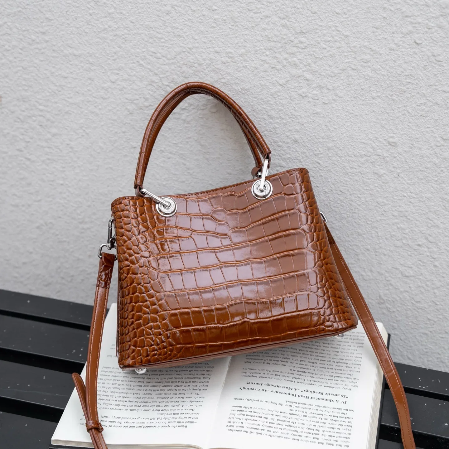 Aidrani Ladies Glossy Crocodile Print Handbag, Top Handle Tote Bag, Removable Shoulder Strap, Multi Color Casual Daily Crossbody