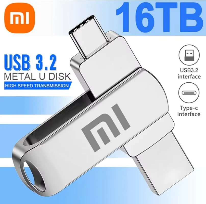 Xiaomi Mijia 16TB Flash Drive USB 3.2 Super High Speed Metal Transfer U Disk Pen Drive Waterproof Type C Disk SSD USB Drive Disk