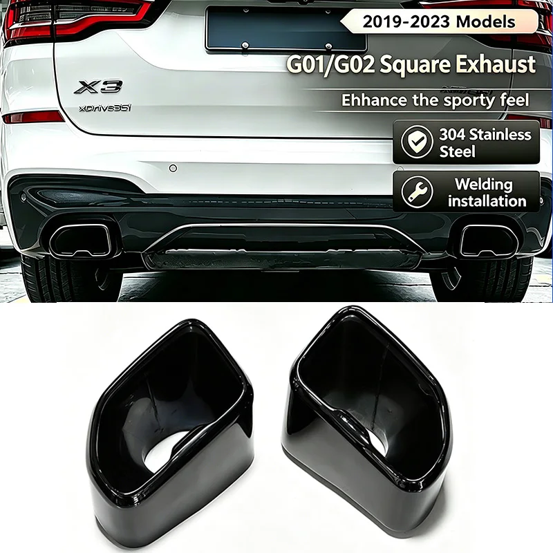 Passend für 2018-2023 BMW X3 G01 X4 G02 Quadratischer schwarzer Edelstahl-Auspuffendrohr-Upgrade-Dekor-Teil